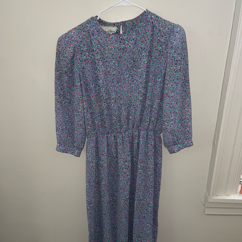Vintage Floral Purple Dress by Alison Peters Sz 16 Plus Size